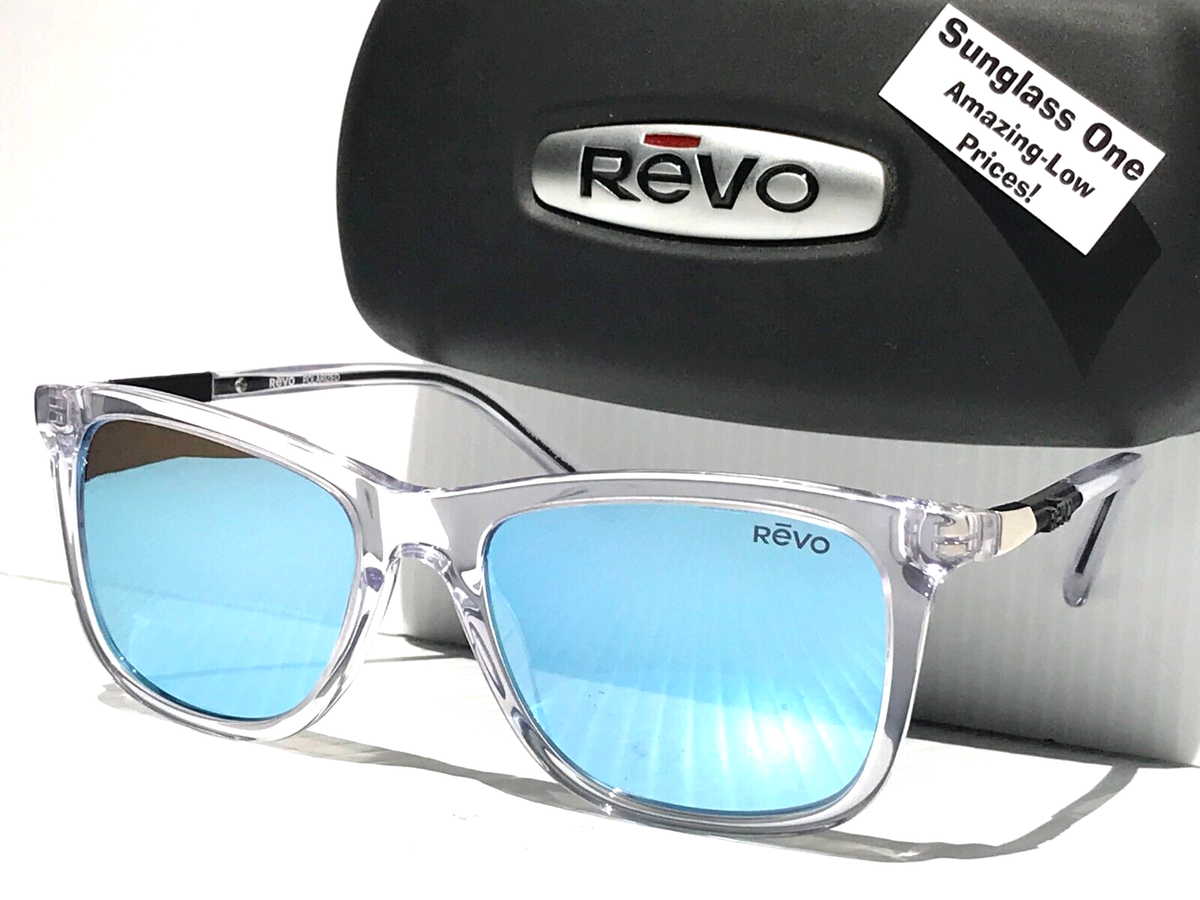 NEW REVO COVE Shiny Crystal Clear POLARIZED Blue Lens Sunglass