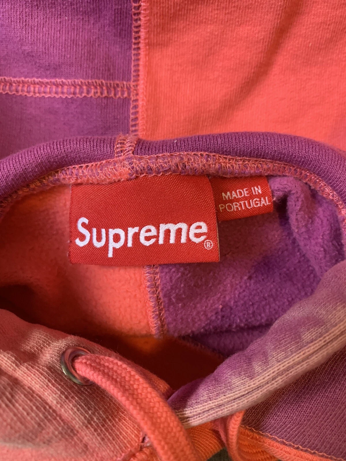 Felpa con cappuccio Supreme Patchwork corallo brillante piccola