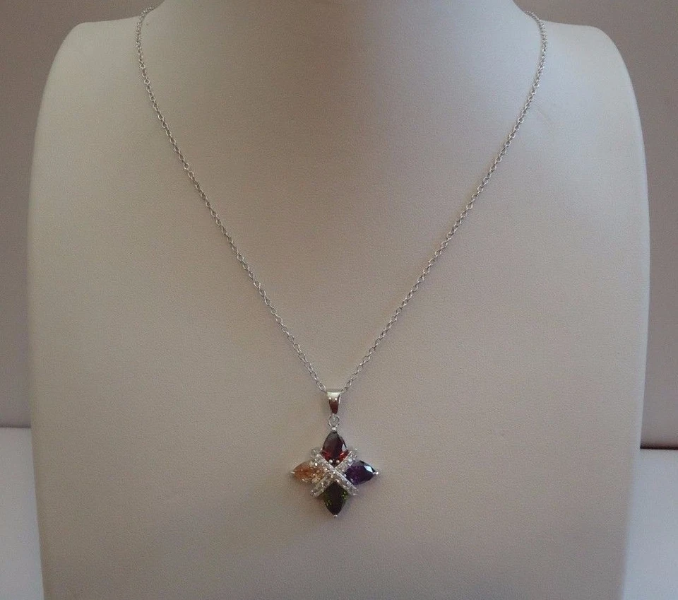 МНОГОЦВЕТНОЕ ОЖЕРЕЛЬЕ КУЛОН СЕРЕБРО 6,50 КАРАТ ИМИТАЦИЯ БРИЛЛИАНТА/АМЕТИСТА - Изображение 4 из 4