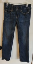 Womens 00 American Eagle Dark Blue Distressed Straight Denim Jeans