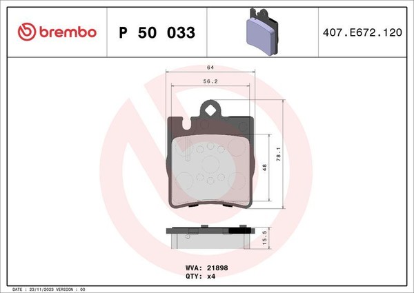 Brembo P 50 033 Bremsbelagsatz, Scheibenbremse FüR MERCEDES-BENZ-image