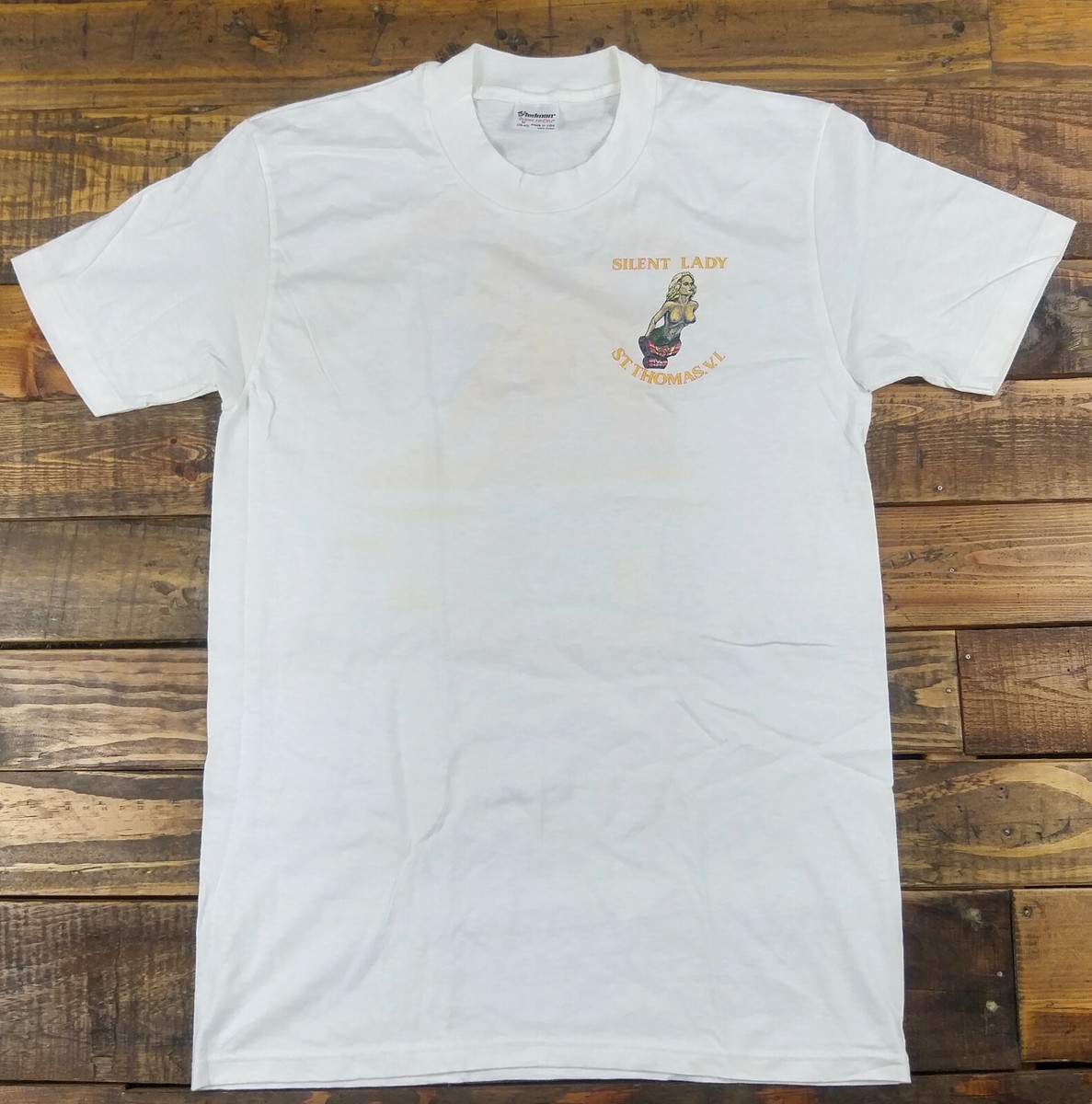 New Vintage 80s Topsail Schooner SILENT LADY St. Thomas VI White T