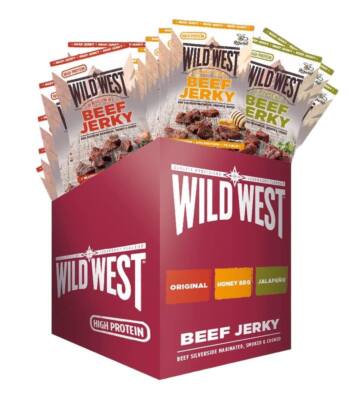 Wild West Beef Jerky Mix Box 60g - 12er Pack Trockenfleisch Rind (54,15 EUR/kg)