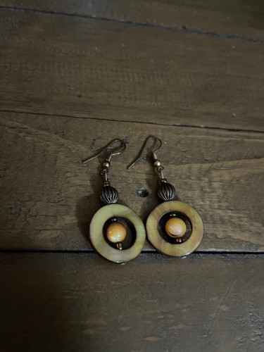  Copper and Abalone Beaded Circle Pierced Earrings - Picture 2 of 3