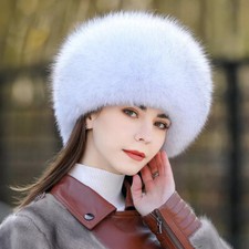 Women's Real Fox Fur Hat Russian Ushanka Trapper Hat Winter Warm Cossack Hat Cap