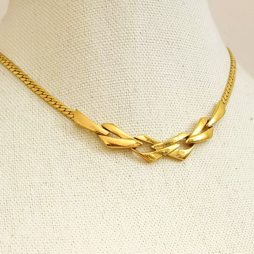 Monet Gold Tone Collar Necklace 16" Criss Cross Pendant - 第 7/9 張圖片