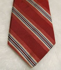 Nordstrom Mens Tie Red Blue Tan 100% Silk 58" x 3.5" classic striped USA made