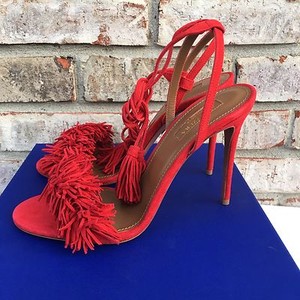 aquazzura red fringe sandals