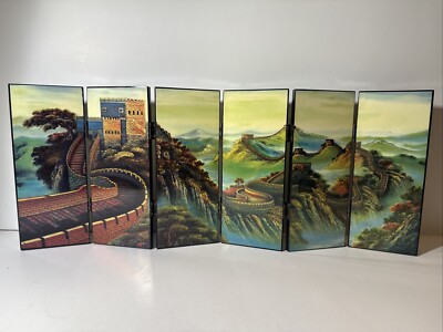 Majestic Imitation Ancient Small Screen 6 Panel Lacquer Folding Great Wall China