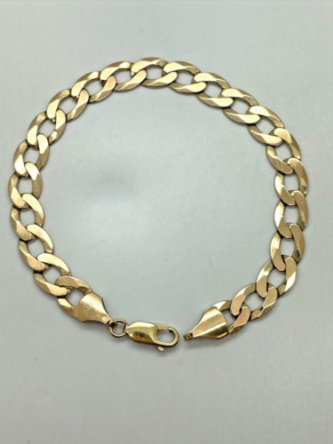 9ct Yellow Solid Gold Curb Bracelet – 8.4mm – 8 ½" - Picture 1 of 12