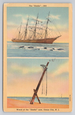 The Sindia 1901 & Wreck of The Sindia Now Ocean City New Jersey 1941 Postcard