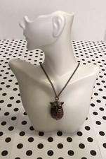 Owl Watch Necklace Quartz Cooper Tone 30 Inches Long Chain Very Cute 