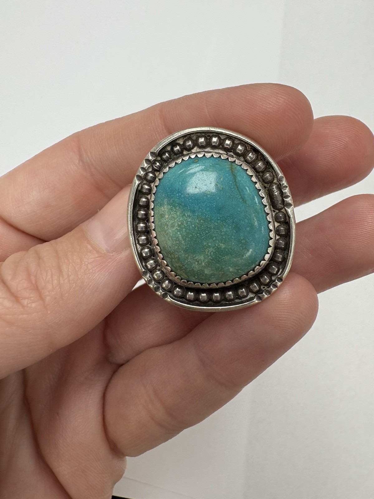 Signed Turquoise Bezel Split Shank Ring Size 8.5 - image 13