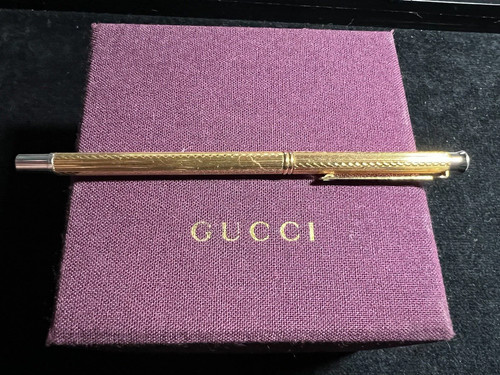 Gucci Stylo-Plume Sphère Or Guillocchè Mini De Sac Rare Vintage - Photo 2 sur 12