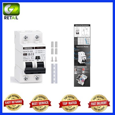 Compact 30A DIN Rail Mounted Solar Disconnect Switch - 48V to 500V Compatibility