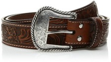 Nocona Men's Floral-Embossed Western Belt 40 Tan
