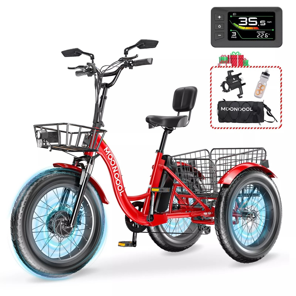 Electric Tricycle 20" Fat Tire Electric Trike With 48V 14.5AH Battery  Helmet,Red | eBay