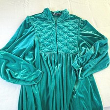 Vintage Saybury Emerald Green Velour Quilted Bodice Zip Front Maxi Robe Gown