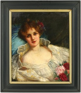 Young Lady with Flowers Oil Painting by William Howard Robinson (1864–c.1939)