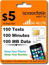 Prepaid SIM Card Kit for Smart Phones & Cellphones | $5 Monthly Plan - 5G 4G LTE