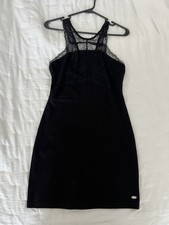 GUESS Black Lace Halter Sleeveless Short Bodycon Dress Size M Regular Womens