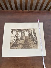  Original Signed Rock Mountain Lake Landscape Engraving Etching