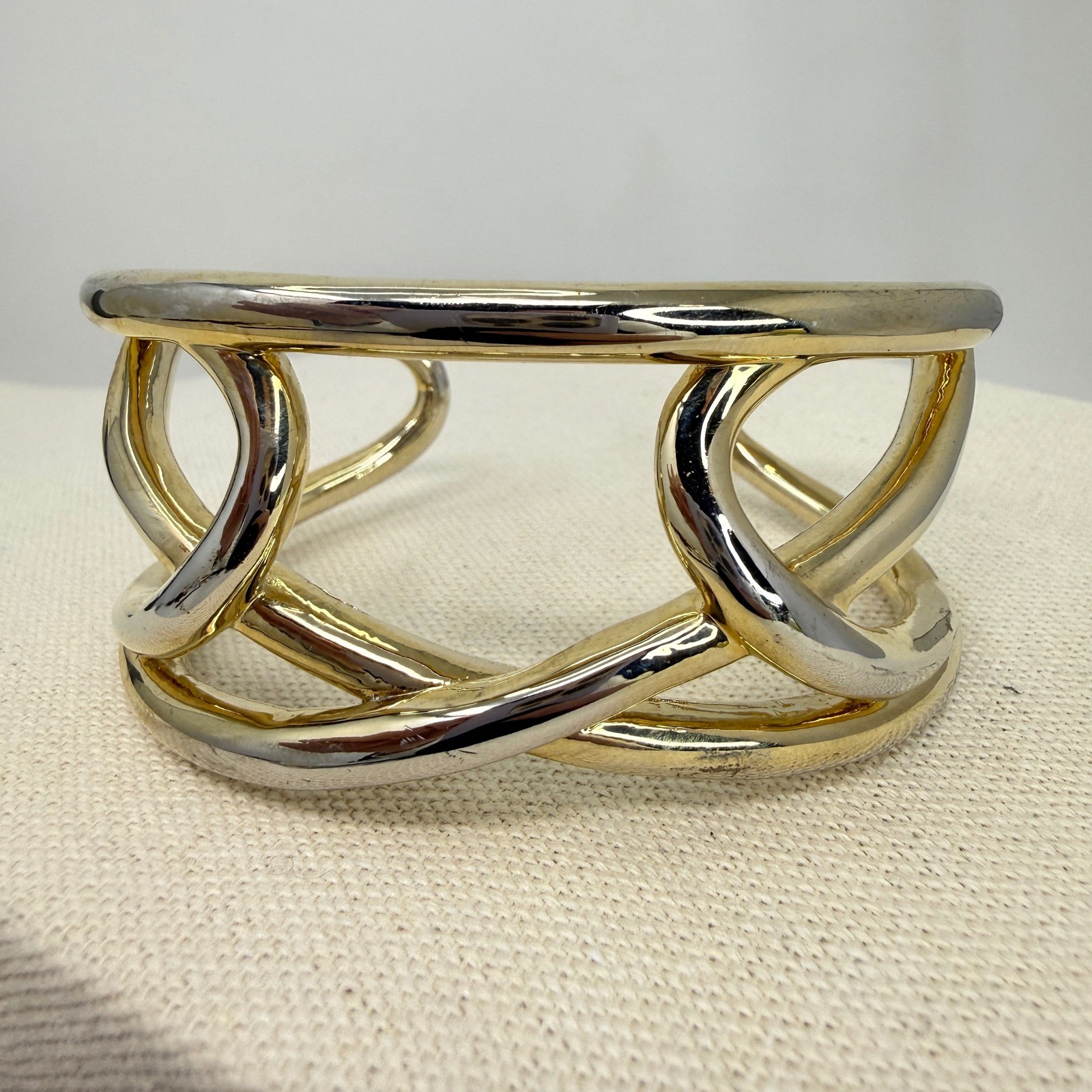 Sculptural Cuff Bracelet Openwork Statement Two T… - image 5