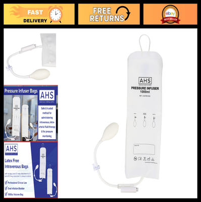 #ad 1000ml Medical Pressure Infusion Bag with 3 Way Stopcock amp; Color Coded Gauge $55.99