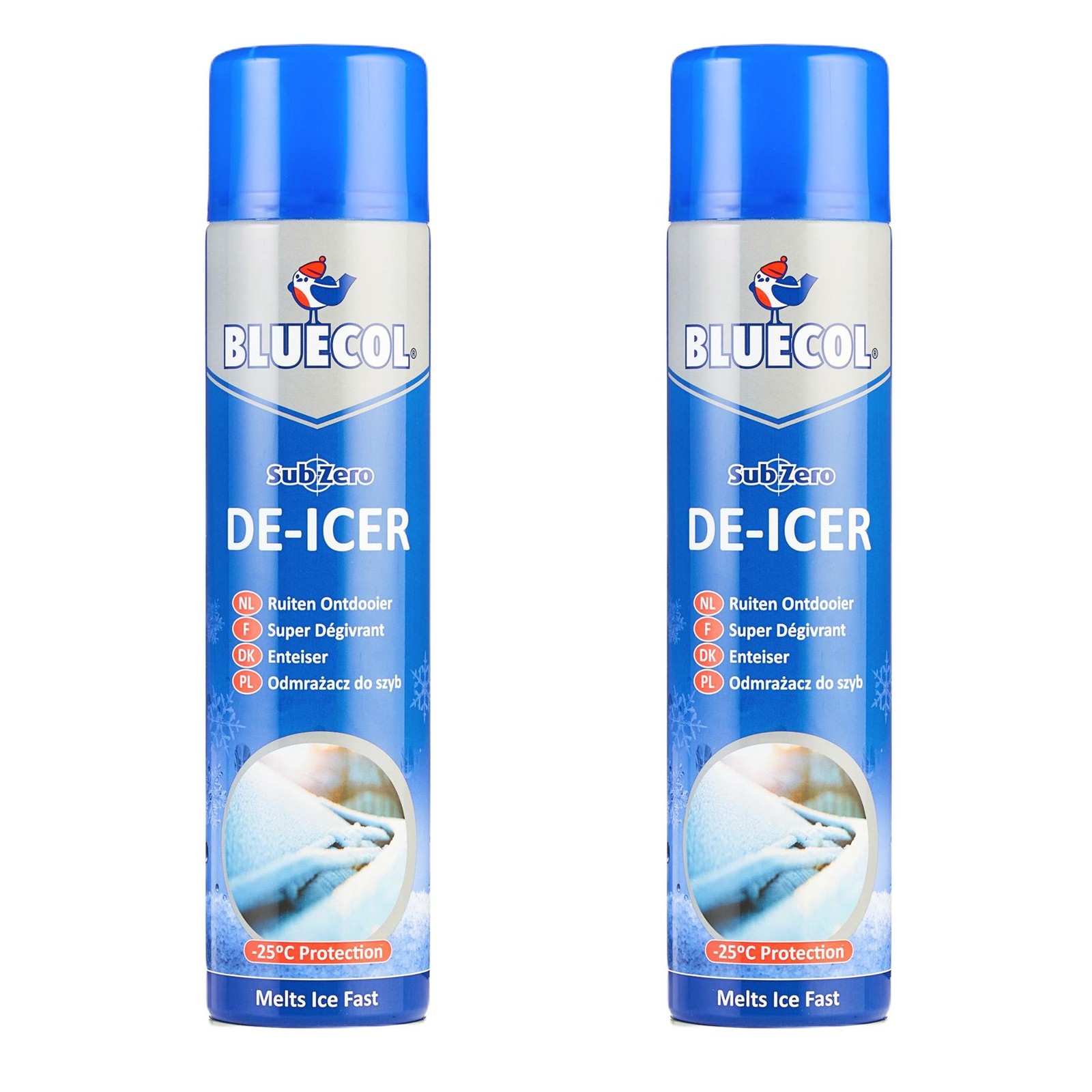 Bluecol Sub Zero Aerosol De-Icer Defrost Prevents Freezing To -25C 600ml x2