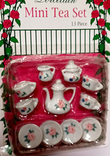 Vintage Mini Tea Set Porcelain 13 Pieces Floral Design NOS