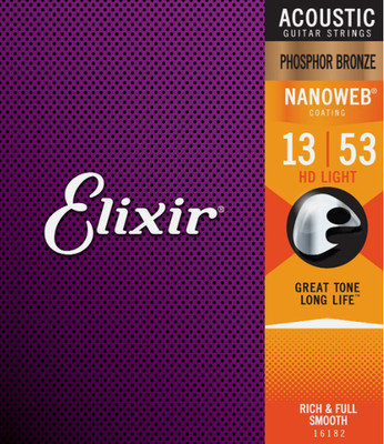 Elixir  16182 13-53 Phosphor Bronze Acoustic w NANOWEB  Coating, HD Light Gauge