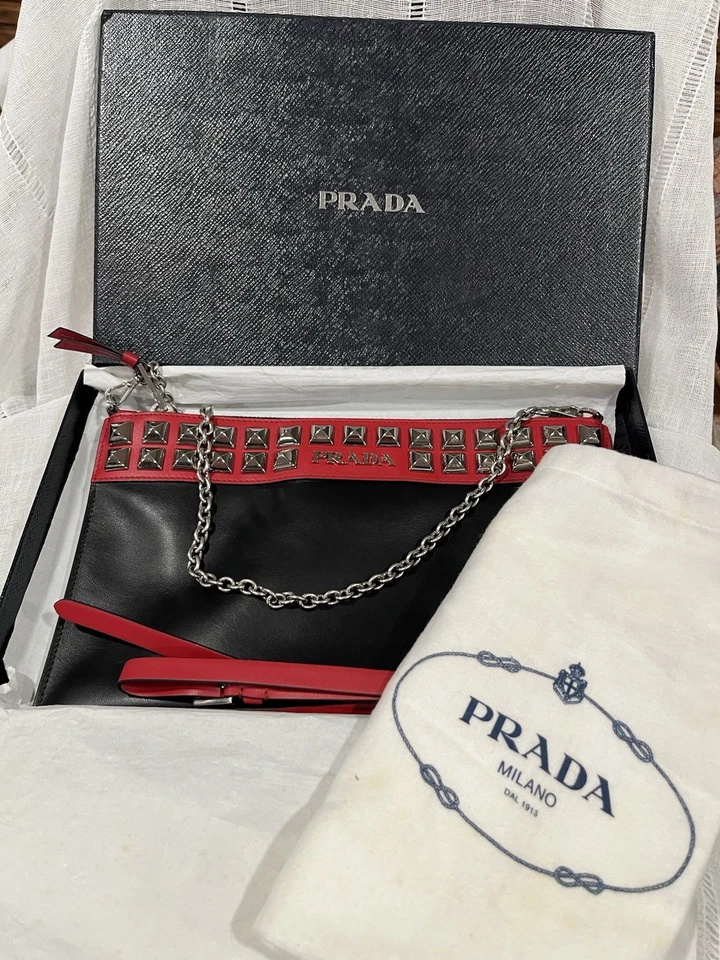 Bolsa de couro Prada Elektra preta e vermelha. Inclui embalagem e certificado org - Imagem 2 de 4