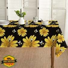 Horaldaily Sunflower Bumble Bee Tablecloth 60x84 Inch Rectangular Washable Cover