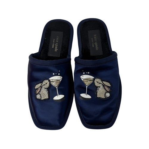 Kate Spade Navy Blue Novelty Dove Bunny Slippers Non Slip Velvet Size 9B HTF - Picture 6 of 12