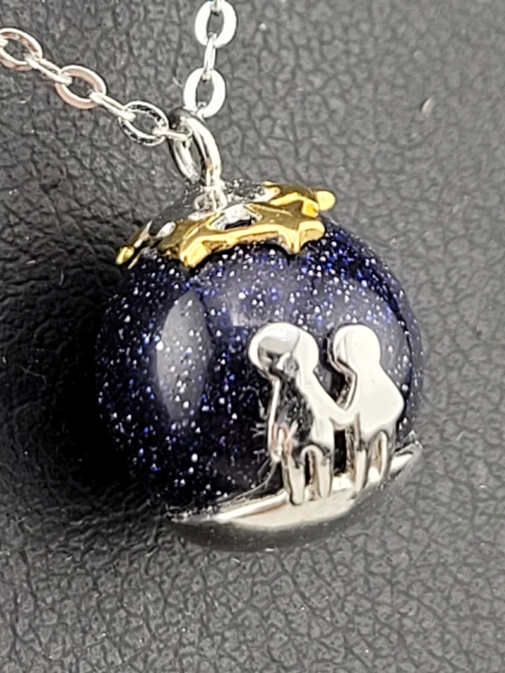 Colar minúsculo corrente pingente ouro azul 10 mm observação de estrelas sob estrelas 18" - Imagem 3 de 4