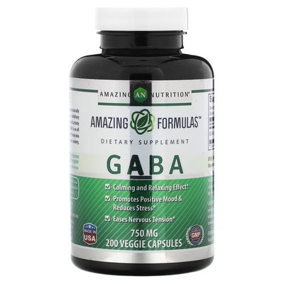 2 X Amazing Nutrition, GABA, 750 mg, 200 Veggie Capsules-Worldwide