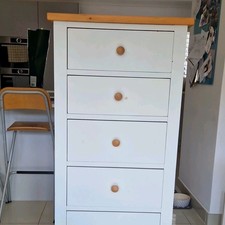 White & Medium Wood 6-Drawer Tallboy Chest, Freestanding, 120x55x45cm