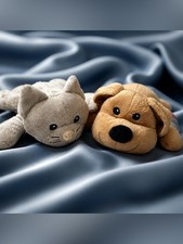EUC Melissa Doug Set of 2 Plushies Gray Cuddle Cat Brown Puppy Dog Soft