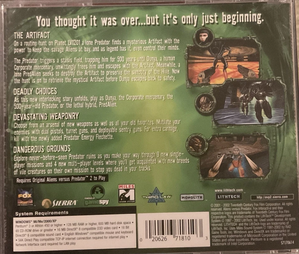 Aliens VS Predator 2: Primal Hunt Expansion Pack (Windows PC ‘02) SIERRA New NOS - Image 2 of 3