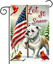 Winter Dog Garden Flag 12X18 Double Sided Cute Dog Patriotic Outdoor Garden Flag