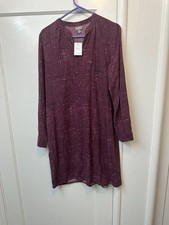 J.Jill 100% Silk Tunic Dress Plum Purple Long Sleeve V Neck Women’s Medium