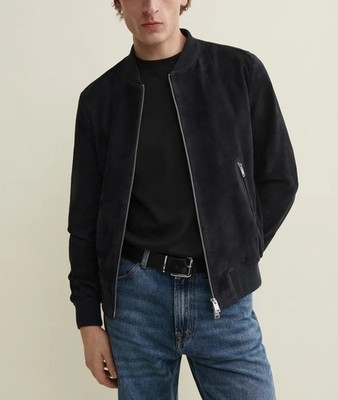Black Bomber Flight Real Suede Leather Jacket For Men