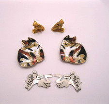 SIX Cat Charms 2 Enamel Calico 2 Gold Tone Seated 2 Angel Kitties Feline