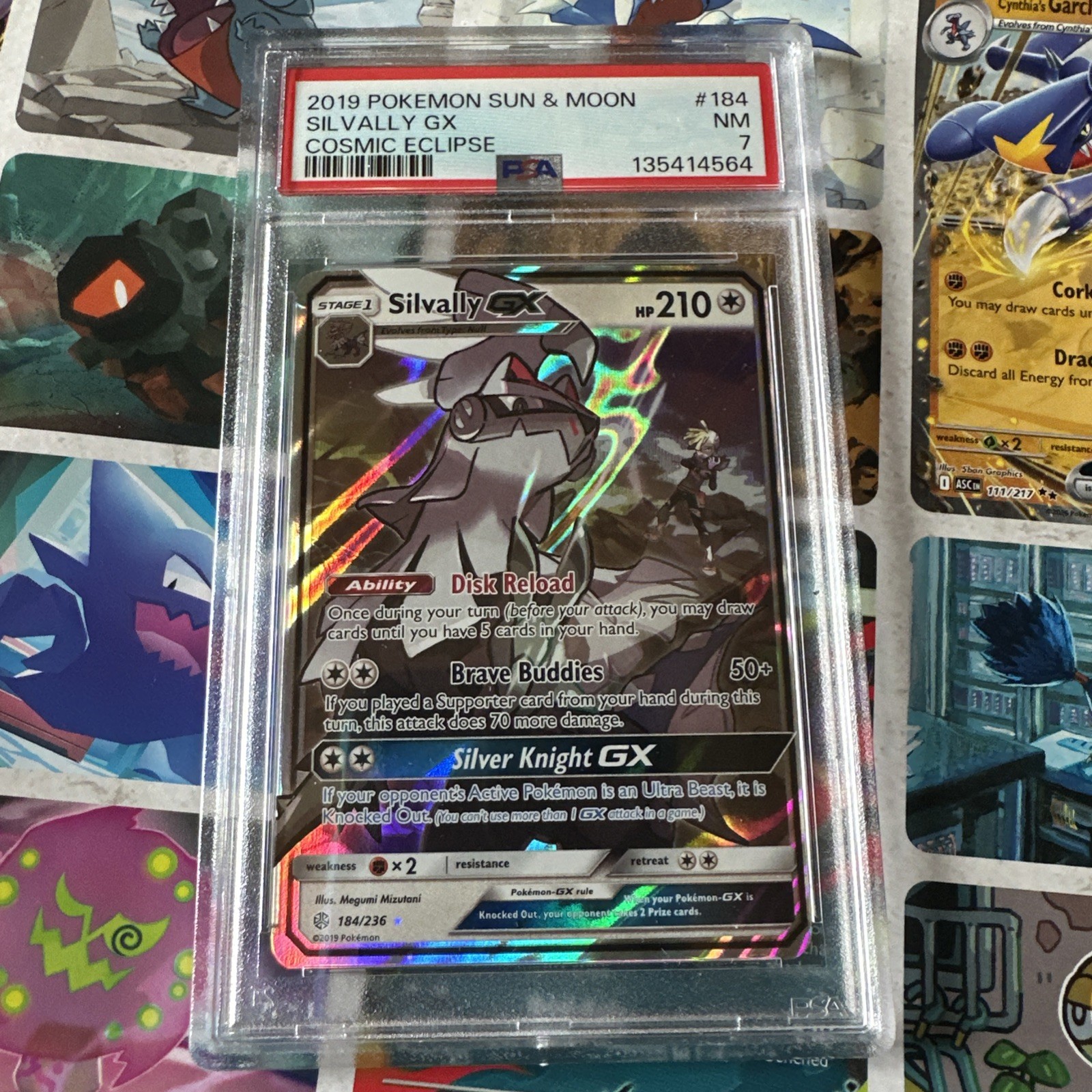Pokemon PSA 7 SILVALLY GX 184/236 - SUN &MOON COSMIC ECLIPSE HOLO