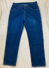 Vintage Made in USA Rustler Men's Dark Wash Western Workwear Marble Fade 34 x 30