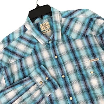 Lucky Brand Western Pearl Snap Shirt Mens XXL Plaid Yoke Casual Button Down