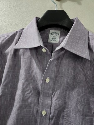 Brooks Brothers Shirt Mens 16.5 Purple Regent Non Iron Houndstooth Plaid Cotton
