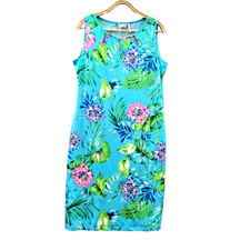 Millers Dress Womens Pencil Midi Size 12 Blue Floral Stretch Knit Sleeveless