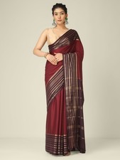 Maroon Mysore Silk Saree with Gold Zari Striped Border and Pallu