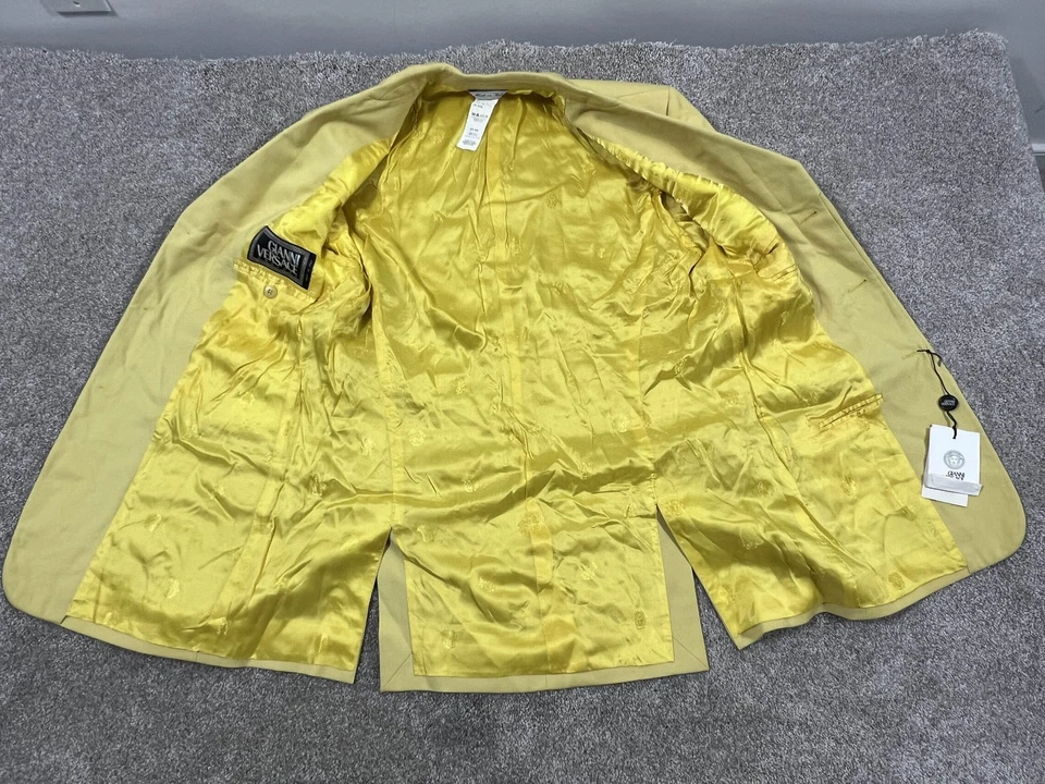 Blazer Gianni Versace Couture Para Hombre Grande Amarillo Lana Forro Medusa Hecho en Italia Foto 3 de 4